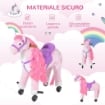 CAVALLO A DONDOLO PER BAMBINI 3+ ANNI CON 4 ROTELLE, SUONI REALISTICI E POGGIAPIEDI, 65X28X75 CM, ROSA