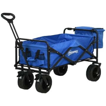 CARRELLO DA GIARDINO 110L CON MANIGLIA TELESCOPICA E BORSA TERMICA DA 15L IN ACCIAIO E TESSUTO, BLU