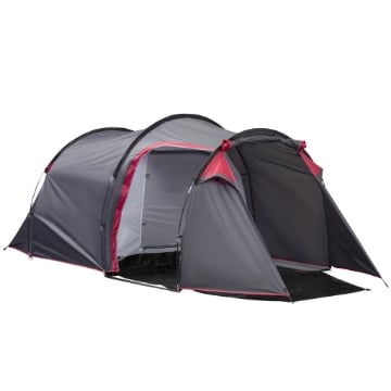 TENDA DA CAMPEGGIO 2 POSTI CON VESTIBOLO E PORTE CON CERNIERA, 426X206X154CM GRIGIO