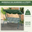 DONDOLO 3 POSTI CON TETTUCCIO REGOLABILE E CUSCINI, IN ACCIAIO E POLIESTERE, 170X110X153 CM, VERDE E BIANCO