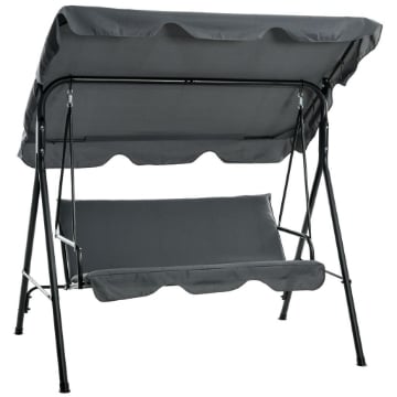 DONDOLO 3 POSTI CON TETTUCCIO REGOLABILE E CUSCINI, IN ACCIAIO E POLIESTERE, 172X110X153 CM, GRIGIO