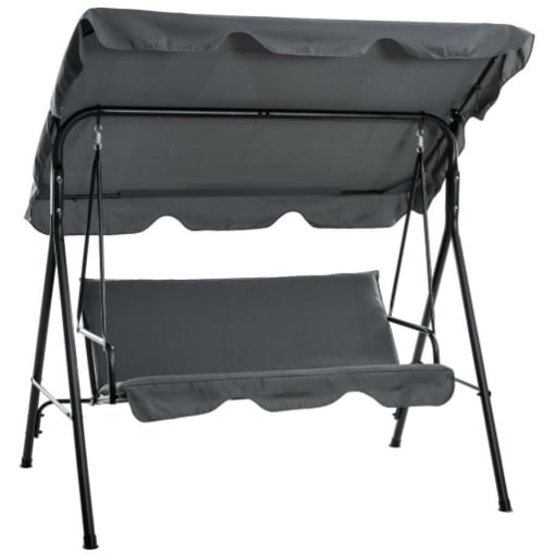 DONDOLO 3 POSTI CON TETTUCCIO REGOLABILE E CUSCINI, IN ACCIAIO E POLIESTERE, 172X110X153 CM, GRIGIO