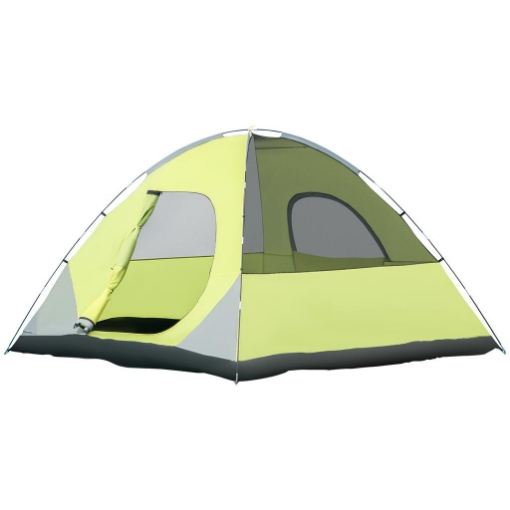 TENDA DA CAMPEGGIO 3-4 PERSONE A CUPOLA, IMPERMEABILE E ANTI UV, 300X300X180CM, GIALLO E GRIGIO