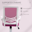 SEDIA DA UFFICIO ERGONOMICA CON BRACCIOLI E SUPPORTO LOMBARE, POLTRONA UFFICIO GIREVOLE E ALTEZZA REGOLABILE IN TESSUTO ROSA