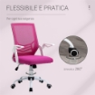 SEDIA DA UFFICIO ERGONOMICA CON BRACCIOLI E SUPPORTO LOMBARE, POLTRONA UFFICIO GIREVOLE E ALTEZZA REGOLABILE IN TESSUTO ROSA