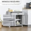 CREDENZA CUCINA COUNTRY CON ARMADIETTO A 2 ANTE E CASSETTO, 80X39.7X80CM, GRIGIO