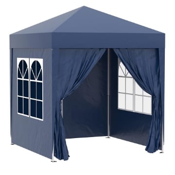 GAZEBO PIEGHEVOLE POP UP 2X2 M CON 4 PARETI RIMOVIBILI IN POLIESTERE E ACCIAIO, BLU