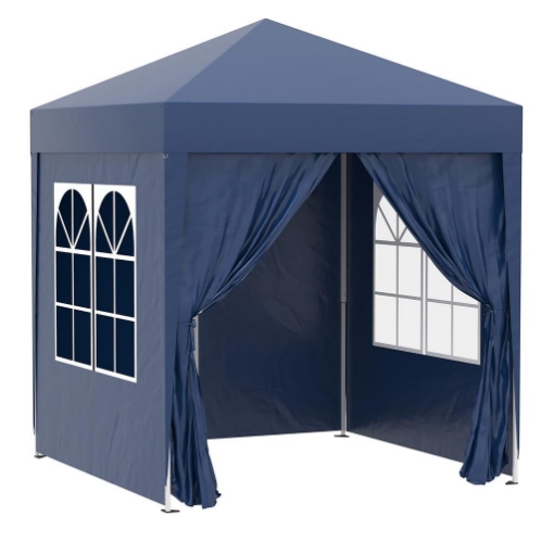 GAZEBO PIEGHEVOLE POP UP 2X2 M CON 4 PARETI RIMOVIBILI IN POLIESTERE E ACCIAIO, BLU