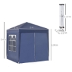 GAZEBO PIEGHEVOLE POP UP 2X2 M CON 4 PARETI RIMOVIBILI IN POLIESTERE E ACCIAIO, BLU