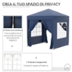 GAZEBO PIEGHEVOLE POP UP 2X2 M CON 4 PARETI RIMOVIBILI IN POLIESTERE E ACCIAIO, BLU