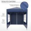 GAZEBO PIEGHEVOLE POP UP 2X2 M CON 4 PARETI RIMOVIBILI IN POLIESTERE E ACCIAIO, BLU