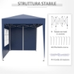 GAZEBO PIEGHEVOLE POP UP 2X2 M CON 4 PARETI RIMOVIBILI IN POLIESTERE E ACCIAIO, BLU