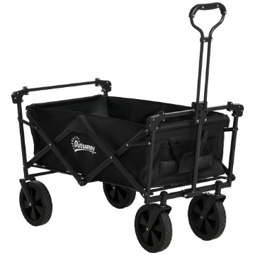 CARRELLO DA GIARDINO 110L CON MANIGLIA TELESCOPICA E TETTUCCIO IN ACCIAIO E TESSUTO OXFORD, NERO