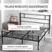 STRUTTURA LETTO MATRIMONIALE IN ACCIAIO 160X200CM CON DOGHE, TESTIERA E PEDIERA - NERO