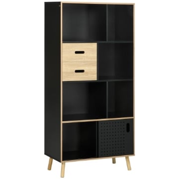 MOBILE LIBRERIA MODERNA IN MDF E TRUCIOLATO CON 2 CASSETTI E 7 RIPIANI APERTI, 80X40X165 CM