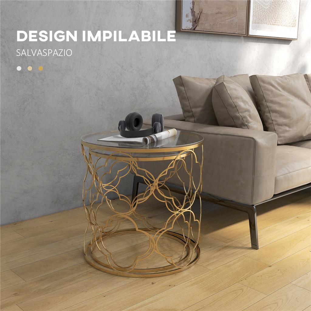 HOMCOM Set 2 Pezzi Tavolini da Caffè Design Elegante con Motivi a