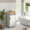 MOBILETTO BAGNO CON VASSOIO RIMOVIBILE, RIPIANO APERTO E ARMADIETTO CHIUSO, IN TRUCIOLATO, 40X30X88 CM, BIANCO