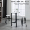 SET 3 PEZZI CON TAVOLO RETTANGOLARE E 2 SGABELLI DA BAR IN TRUCIOLATO, MDF E ACCIAIO, BIANCO E NERO