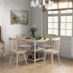 TAVOLO DA PRANZO PER 4-6 PERSONE CON 2 RIPIANI INTEGRATI, IN ACCIAIO E MDF, Ø100X76 CM, BIANCO E ROVERE