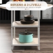 TAVOLO DA PRANZO PER 4-6 PERSONE CON 2 RIPIANI INTEGRATI, IN ACCIAIO E MDF, Ø100X76 CM, BIANCO E ROVERE