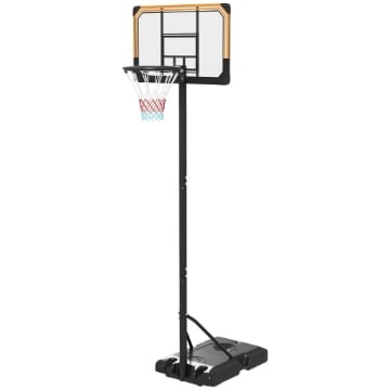 CANESTRO BASKET A 6 ALTEZZE REGOLABILI CON BASE RIEMPIBILE E ROTELLE, IN PE, ACCIAIO E POLIESTERE, NERO