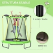 TRAMPOLINO ELASTICO PER BAMBINI 3-10 ANNI CON RETE DI SICUREZZA, CANESTRO E PALLE, Ø140X155CM, VERDE