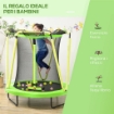 TRAMPOLINO ELASTICO PER BAMBINI 3-10 ANNI CON RETE DI SICUREZZA, CANESTRO E PALLE, Ø140X155CM, VERDE