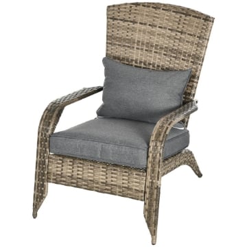 SEDIA DA GIARDINO ADIRONRACK CON BRACCIOLI, IN RATTAN E ACCIAIO, 64X80X90 CM, MARRONE E GRIGIO
