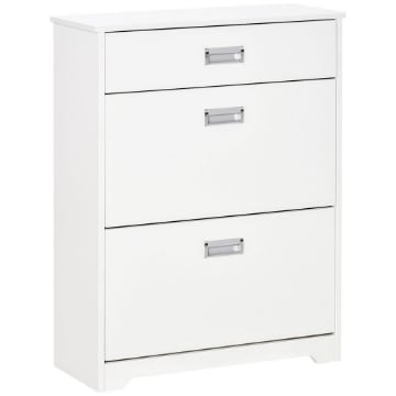 SCARPIERA MODERNA IN LEGNO, 2 CASSETTI PUÒ CONTENERE 16 PAIA DI SCARPE 70X29X92CM, BIANCO