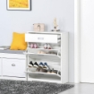 SCARPIERA MODERNA IN LEGNO, 2 CASSETTI PUÒ CONTENERE 16 PAIA DI SCARPE 70X29X92CM, BIANCO