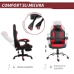 SEDIA DA GAMING RECLINABILE CON SUPPORTO LOMBARE E POGGIATESTA IN PELLE PU, ROSSO E NERO