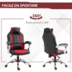 SEDIA DA GAMING RECLINABILE CON SUPPORTO LOMBARE E POGGIATESTA IN PELLE PU, ROSSO E NERO