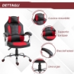 SEDIA DA GAMING RECLINABILE CON SUPPORTO LOMBARE E POGGIATESTA IN PELLE PU, ROSSO E NERO