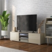 MOBILE TV BASSO PER TV 70" MAX IN MDF GRIGIO CON 3 RIPIANI APERTI E 2 ARMADIETTI, 160X39X41.2 CM