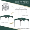 GAZEBO DA GIARDINO AD ALTEZZA REGOLABILE CON FORI DI DRENAGGIO E BORSA DA TRASPORTO, IN METALLO, VERDE