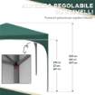 GAZEBO DA GIARDINO AD ALTEZZA REGOLABILE CON FORI DI DRENAGGIO E BORSA DA TRASPORTO, IN METALLO, VERDE