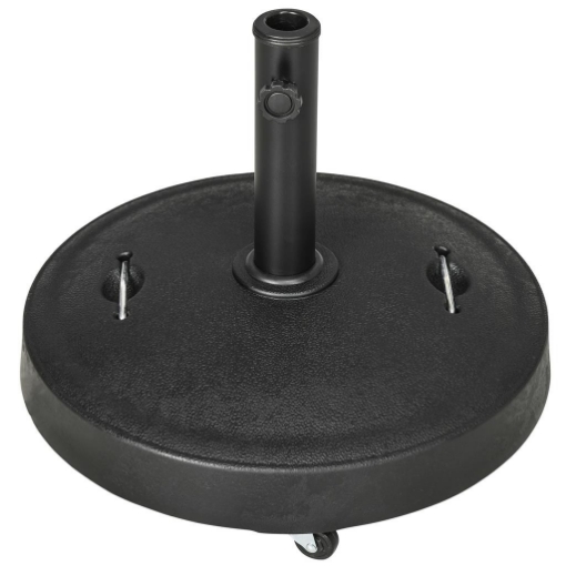 BASE PER OMBRELLONE DA 23.5KG CON 2 MANOVELLE E ROTELLE, IN RESINA E ACCIAIO, Ø53X41 CM, NERA