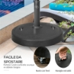 BASE PER OMBRELLONE DA 23.5KG CON 2 MANOVELLE E ROTELLE, IN RESINA E ACCIAIO, Ø53X41 CM, NERA