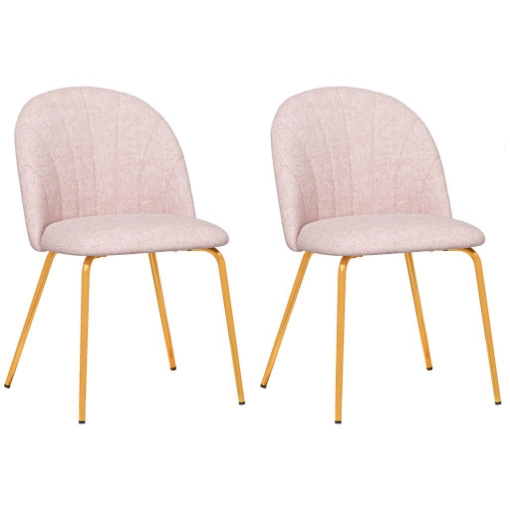 SET DI 2 SEDIE DA PRANZO IN TESSUTO EFFETTO LINO CON GAMBE IN ACCIAIO, 55.5X59X81 CM, ROSA E ORO