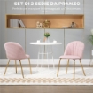 SET DI 2 SEDIE DA PRANZO IN TESSUTO EFFETTO LINO CON GAMBE IN ACCIAIO, 55.5X59X81 CM, ROSA E ORO