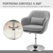 SEDIA GIREVOLE A 360° AD ALTEZZA REGOLABILE, CON CUSCINO, SUPPORTO LOMBARE E BRACCIOLO, 60X60X79-91 CM, GRIGIO