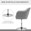 SEDIA GIREVOLE A 360° AD ALTEZZA REGOLABILE, CON CUSCINO, SUPPORTO LOMBARE E BRACCIOLO, 60X60X79-91 CM, GRIGIO