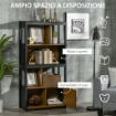 MOBILE LIBRERIA  4 LIVELLI APERTI CON ARMADIETTO, IN TRUCIOLATO E MDF, 76.5X30X150 CM, MARRONE E NERO