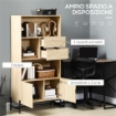 MOBILE LIBRERIA A PARETE IN MDF E METALLO CON 2 CASSETTI, 2 ARMADIETTI E 4 RIPIANI APERTI, 80X35X155 CM