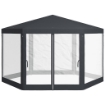 GAZEBO DA GIARDINO ESAGONALE CON DOPPIO INGRESSO, IN METALLO E POLIESTERE, 3.94X3.94X2.5 M, GRIGIO