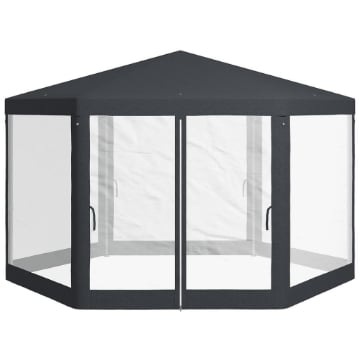 GAZEBO DA GIARDINO ESAGONALE CON DOPPIO INGRESSO, IN METALLO E POLIESTERE, 3.94X3.94X2.5 M, GRIGIO