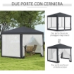 GAZEBO DA GIARDINO ESAGONALE CON DOPPIO INGRESSO, IN METALLO E POLIESTERE, 3.94X3.94X2.5 M, GRIGIO