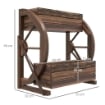 FIORIERA IN LEGNO DA ESTERNO A 2 LIVELLI CON 3 VASI E RUOTE DI CARRO STILE COUNTRY, 55X32X56CM