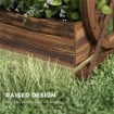 FIORIERA IN LEGNO DA ESTERNO A 2 LIVELLI CON 3 VASI E RUOTE DI CARRO STILE COUNTRY, 55X32X56CM
