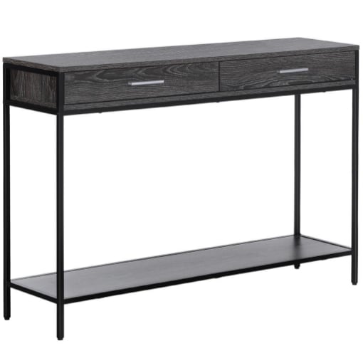 CONSOLLE DA INGRESSO STILE INDUSTRIALE IN LEGNO E ACCIAIO CON 2 CASSETTI, 120X30X81.5CM, GRIGIO